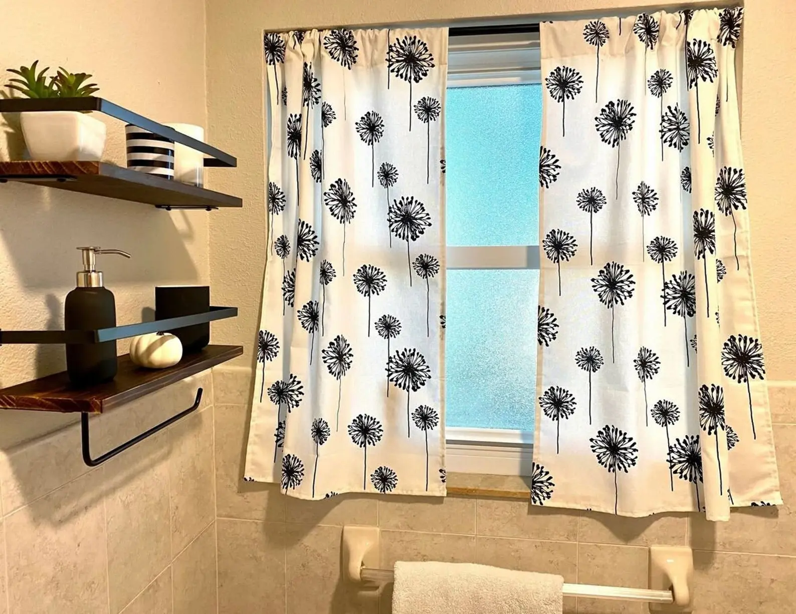 Dandelion Curtain Panels Black and White Floral Window Treatments Custom Drapery Bathroom Shade Cafe Curtains Kitchen