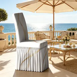 4-Piece Ruffled Skirt Chair Covers, Light Luxury Gilded Floral Printed Elastic Chair Slipcovers, Stretch Chair Slipcovers, All Season Decorative Chair Protectors for Home, Dining Room, Office