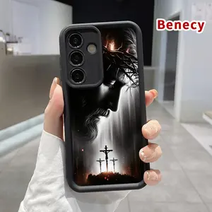 TPU Phone Case for Samsung Galaxy S23 Ultra S24 Plus S25 S22+ Christ's Sorrowful Gaze Pattern Drop Protection Shockproof Soft Silicone Smartphone Cover Casing