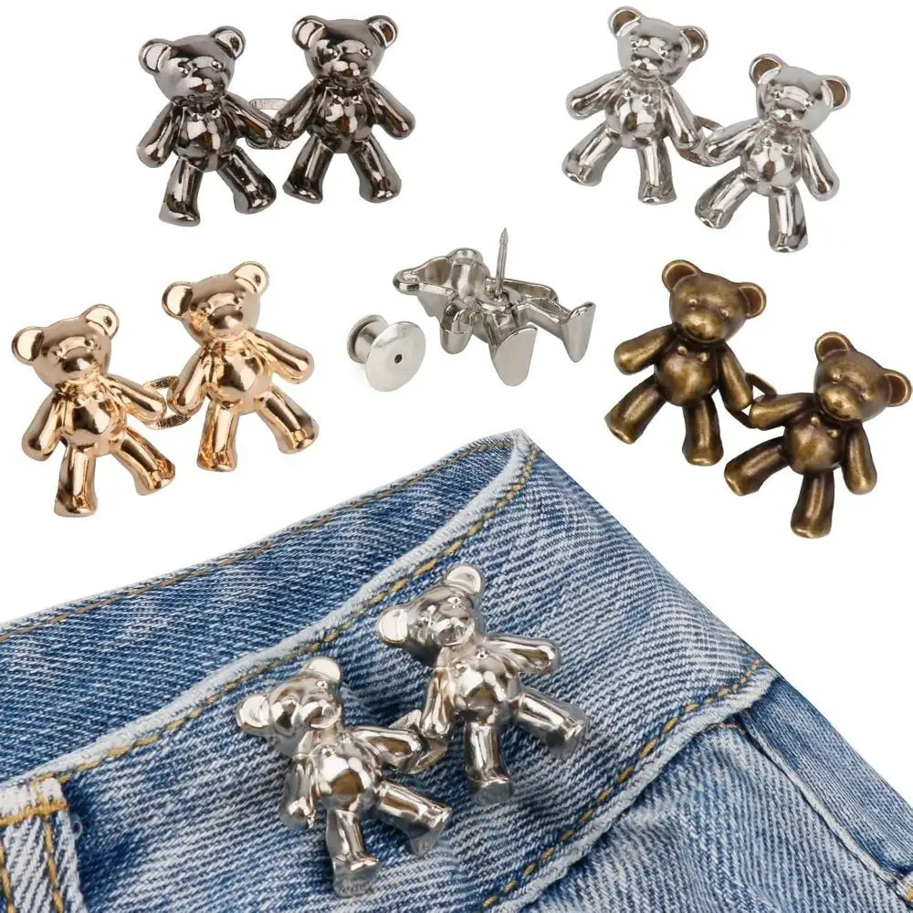 Cute Bear Design Jeans Button, 2/4 Pairs Pant Waist Tightener, Sewing Accessories No Sewing Required Easy To Install Button Pins for Jeans