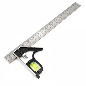12 Inch Adjustable Combination Square Ruler, 45/90° Ruler with Bubble Level, Hand Measuring Tool for Woodworking, Home, Office, Layout Measuring Tool