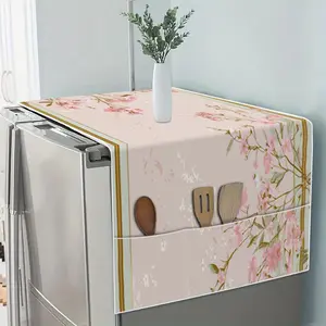 1 piece of pink flower digital printing pattern universal refrigerator cover for all seasons, the cover with storage function is suitable for refrigerators, solves storage problems, and is suitable for kitchens and home furnishings