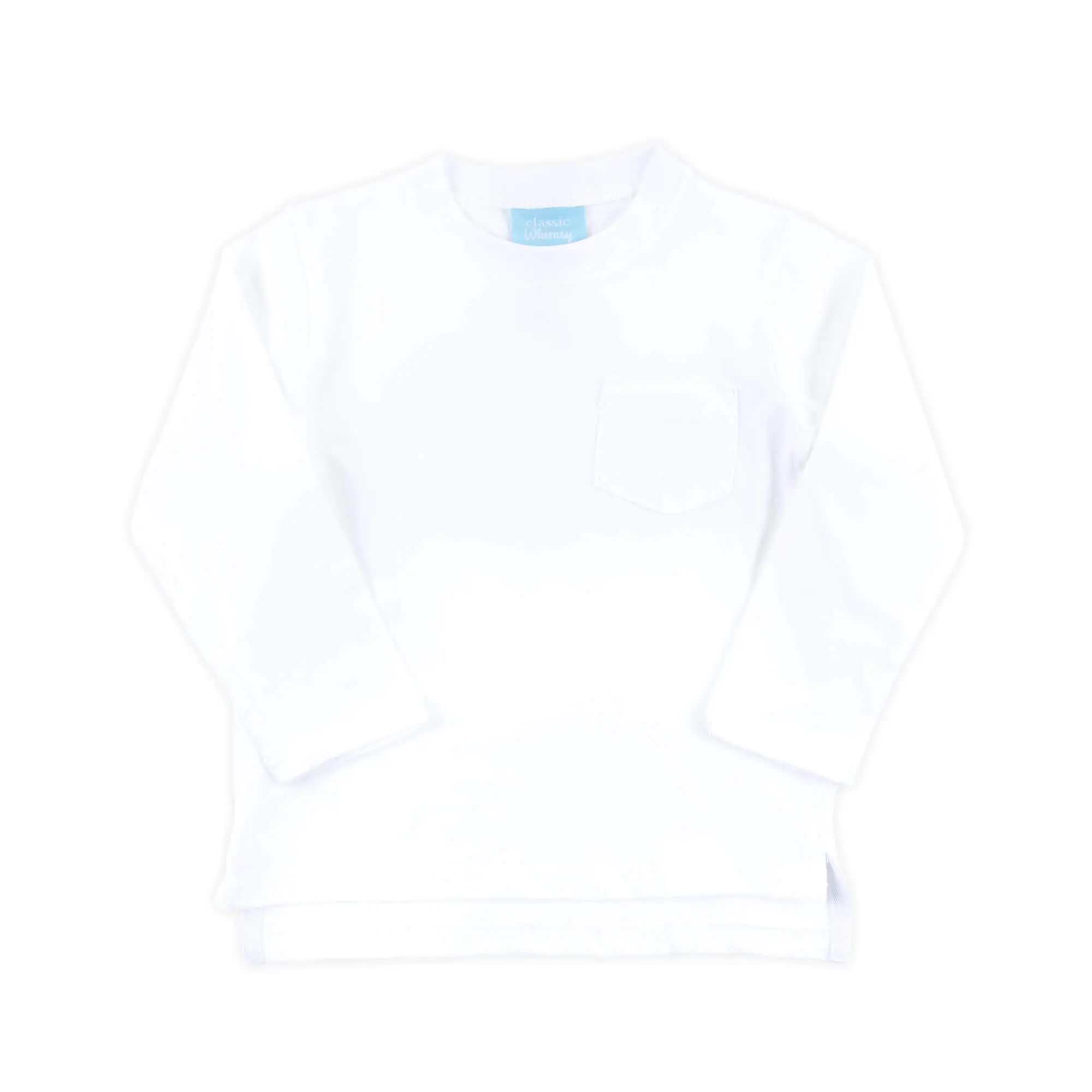 White Long Sleeve Pocket Shirt - Soft Cotton Tee for Boys