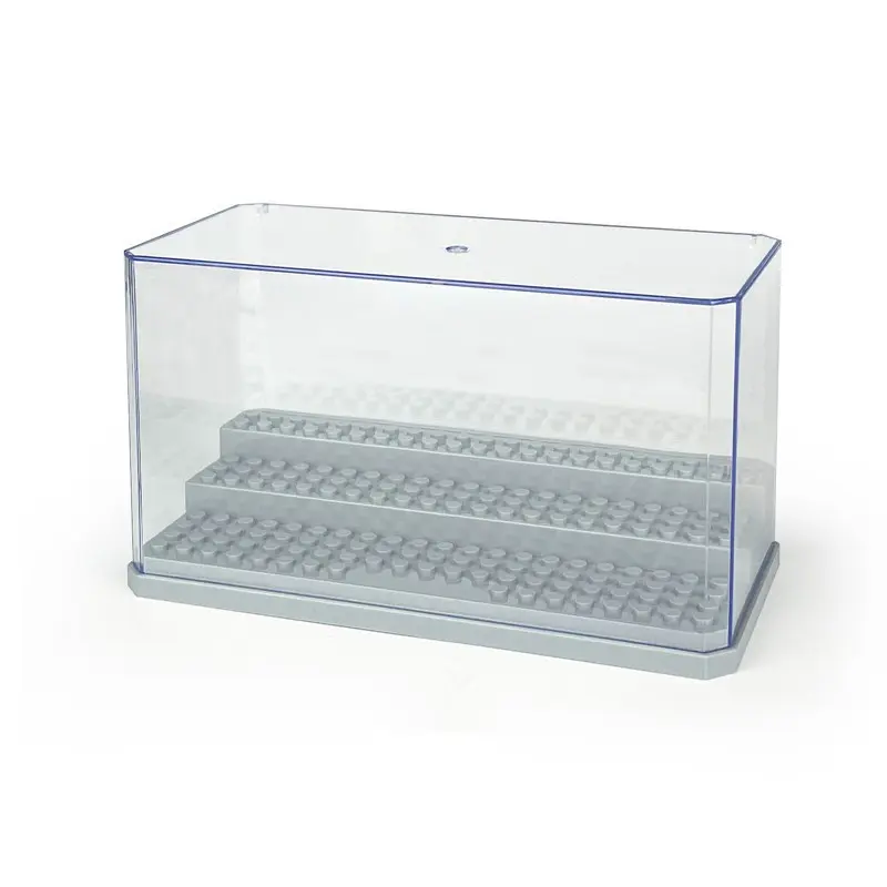 TOOUEE 1 PC Minifigure Display Case for Action Figures, Collectible Figurines & Building Blocks, Clear Dustproof Acrylic Storage Box with 3 Movable Steps, Gift for Kids, Display Options
