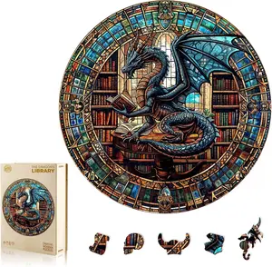 The Dragon's Library Wooden Jigsaw Puzzle for Adults and Kids Unique Shape Animal Wood Puzzles Challenging Puzzle, Family Game Creative Gifts，Laser-Cut Durable HDF Wood Puzzle