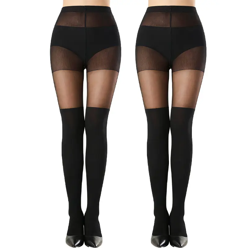 2 Pairs The Viral Faux Thigh High Tights for Women | Sheer Leg Look + Warm Ribbed Knit Design