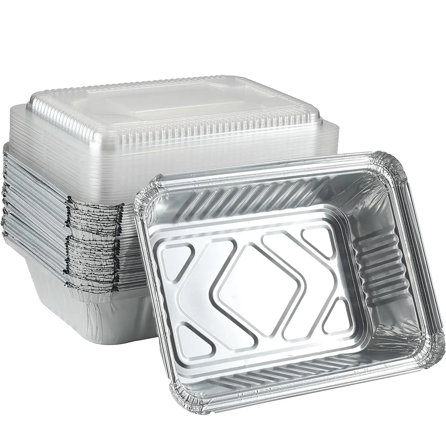 Disposable Aluminum Foil Pans Baking Trays with Transparent Lids, 30pcs Thickened Tin Tray, Bakeware, Food Containers for Roasting, Cooking, Heating,