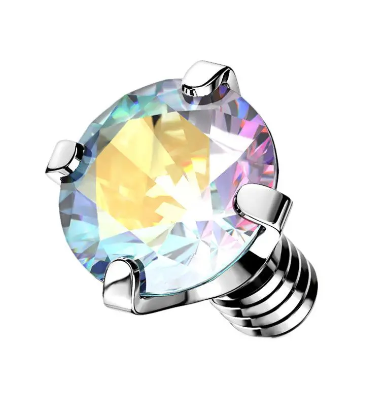 Prong Rainbow Aurora CZ Stainless Steel Internally Threaded Top