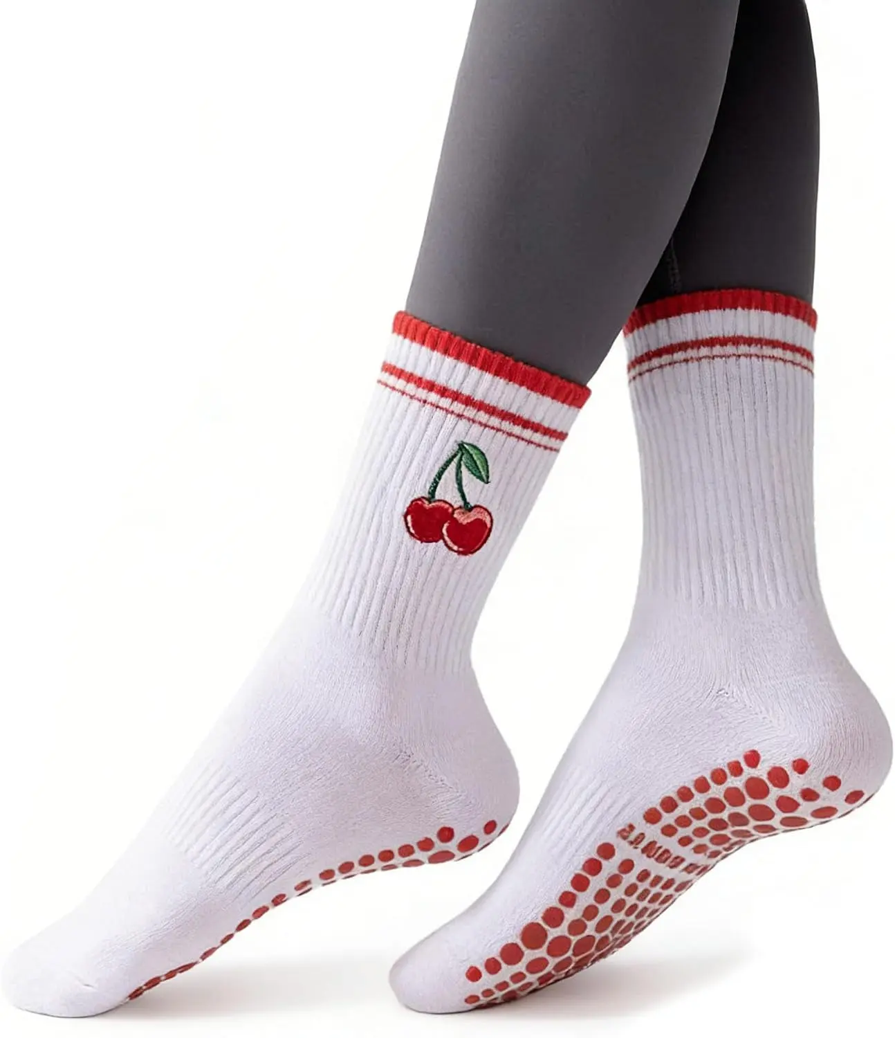 Pilates Grip Socks Women Yoga Barre Workout Cute Crew Heart Grippy Cotton Socks Embroidery Pattern Sticky Socks