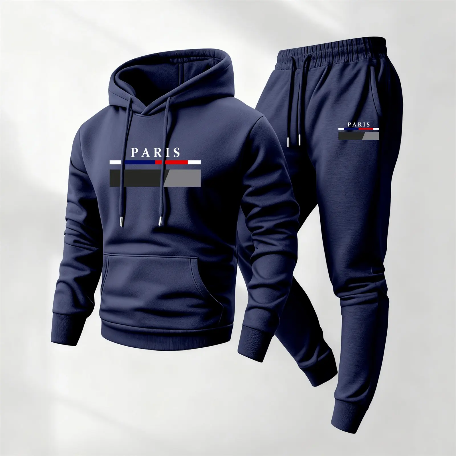 Men's Printed 2-Piece Casual Sportswear Set, Loose-Fit Long Sleeves Hoodie and Pants, Polyester Fitness Clothing, Exercise Clothing Set, Athleisure Tracksuit Set