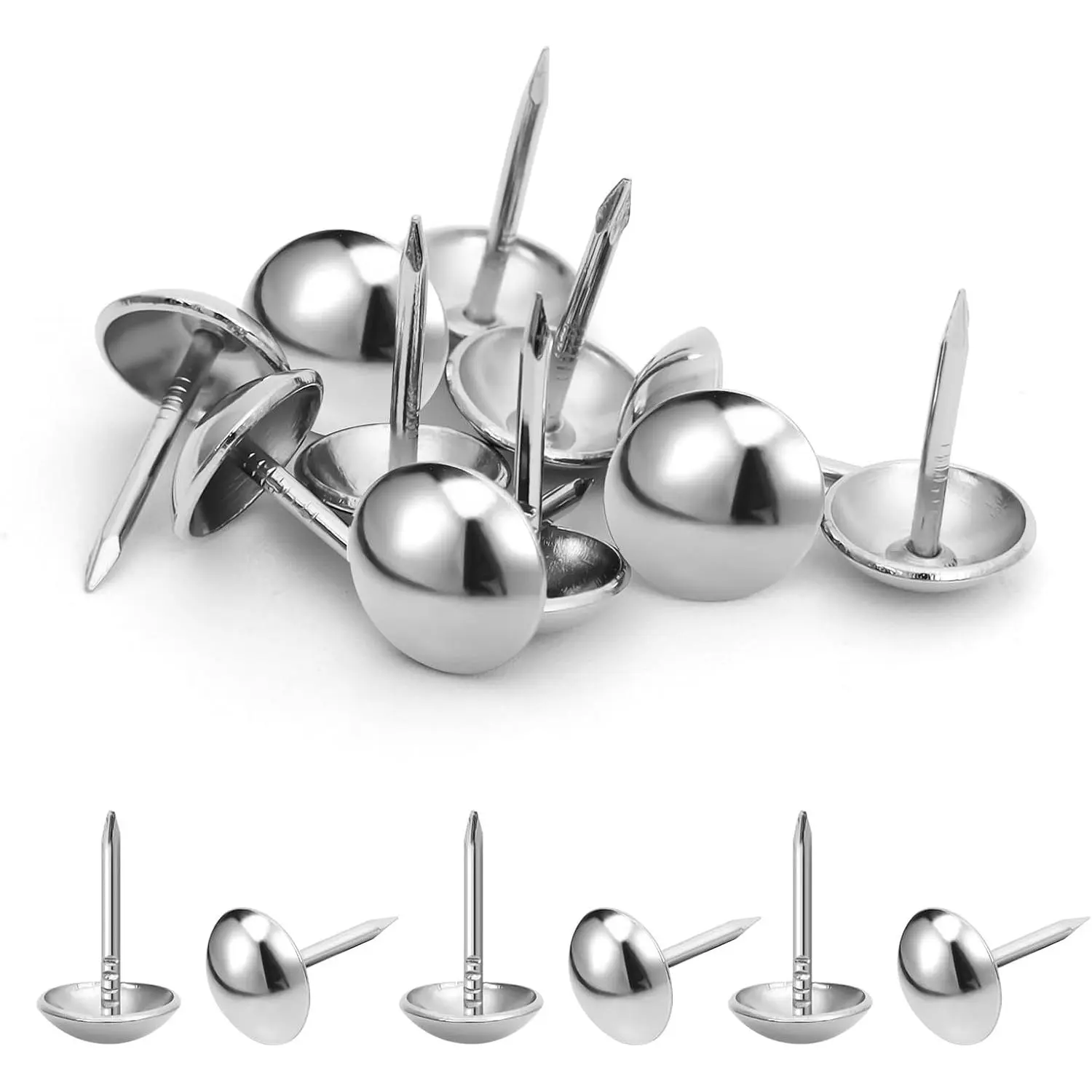 Metallic Silver Upholstery Tacks - 7/16 in Diameter Nailhead Decorative Trim for Furniture, 100 PCS