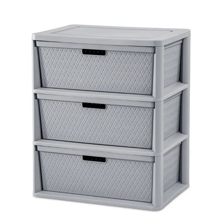 Gray 3-Drawer Weave Tower, Bedroom Storage Cupboard Gray 3-Drawer Weave Tower, Bedroom Storage Cupboard