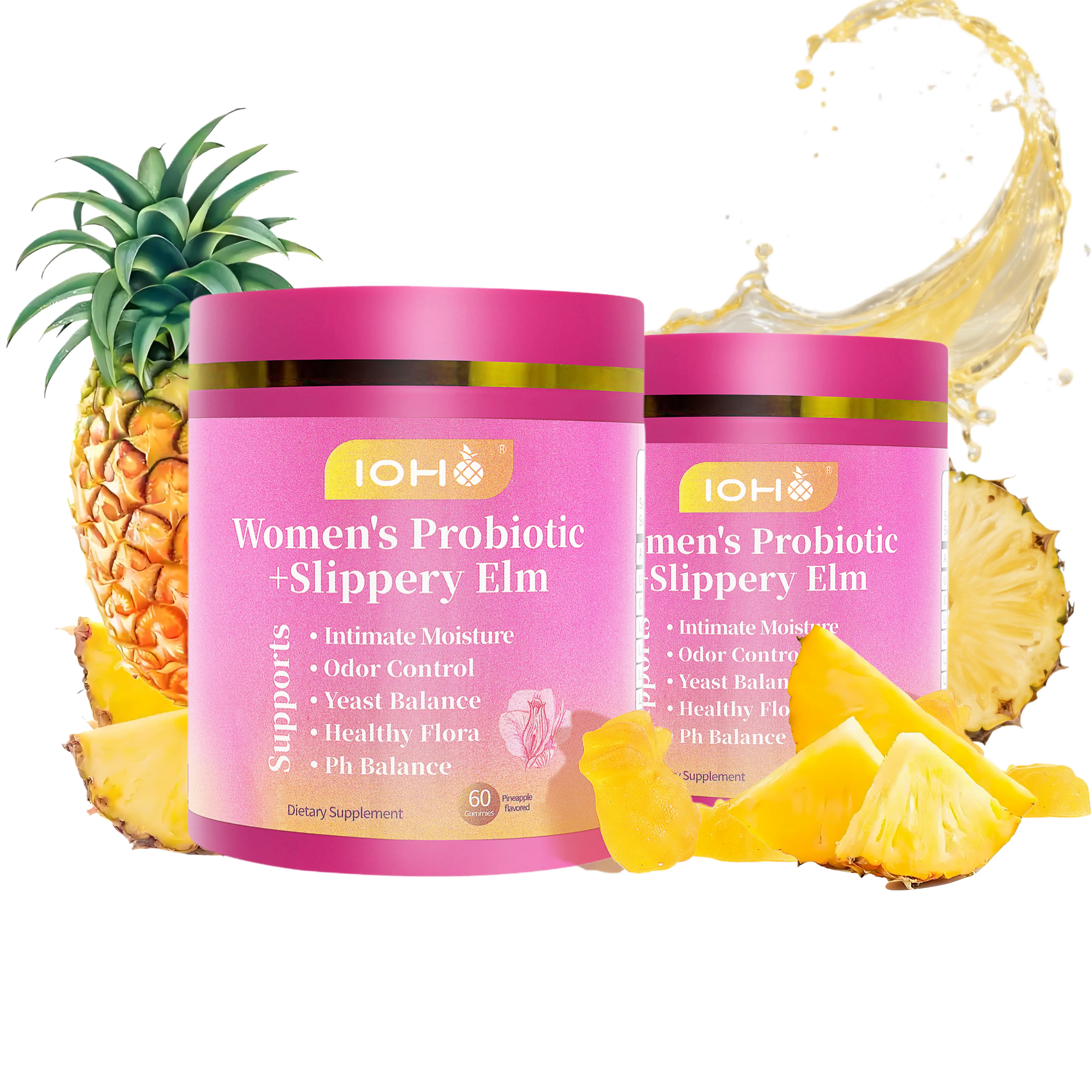【Gold Plus】IOHO Her Juicy Feminine Probiotics Gummies-All in One Solution with Slippery Elm and Prebiotics&Lactobacillus Probiotic Blend for Women's pH Balance and Dryness-Hawaiian Pineapple Gummies 60 Count women’s probiotics - Supplement Healthcare