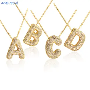 LUX-JEWEL - MHS.SUN Gold Plated Balloon 26 Letter Necklaces Copper Zircon Bubble Initial Pendant Chunky Women Personality Chain Jewelry