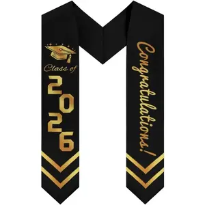 Made in USA Black Gold Graduation Stole with Tassel, Graduation Sash for Ceremony & Party Gift