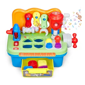 VEVOR Musical Workbench Toy, Sounds & Lights, Musical Learning Workbench for Toddler Age 2 Years and Up, Baby Pretend Play Tool Set, Infant Shape Sorter Activities, Kids Pounding Game, Boys & Girls