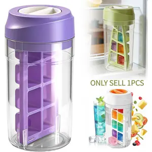 Reusable Ice Cup with Lid, Large Capacity Ice Molds with 8 Compartments, Portable Ice Cube Tray for Summer Beverages, Iced Coffee, Cocktails, Kitchen Supplies, Refrigerator Accessories