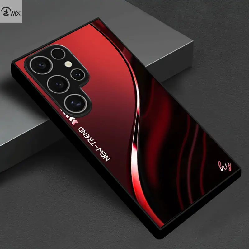 Luxury Dark Red Streamlined Black Tempered Glass Smartphone Protector Case - Multi-Model Protective High-End Business Fashion Casing for Samsung Galaxy S25+ S25 S24+ S24 S23+ S23 S22 S21 A05S A14 A53, Couple Phone Accessory