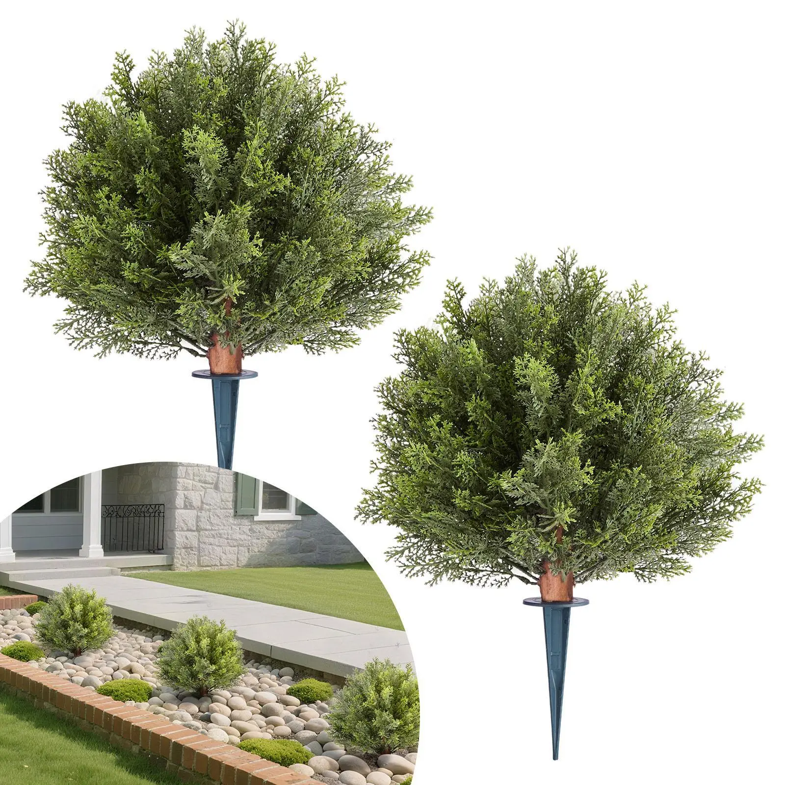 【SummerFinds】VEVOR 2-Set 16-in Decorative Sturdy Adjustable Long-Lasting Weatherproof Artificial Cypress Topiary Trees with Ground Spike, Realistic Look Decorative Fake Greenery Potted Shrubs for Front Porch, Gift