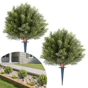【DealsForYouDays】VEVOR Artificial Topiary Cypress Trees with Ground Spike, 16 inch 2 Set Faux Shrubs & Bushes Potted Plants, Fake Silk Tree Look Real for Decor Front Porch Outdoor Indoor Patio Garden Balcony Backyard