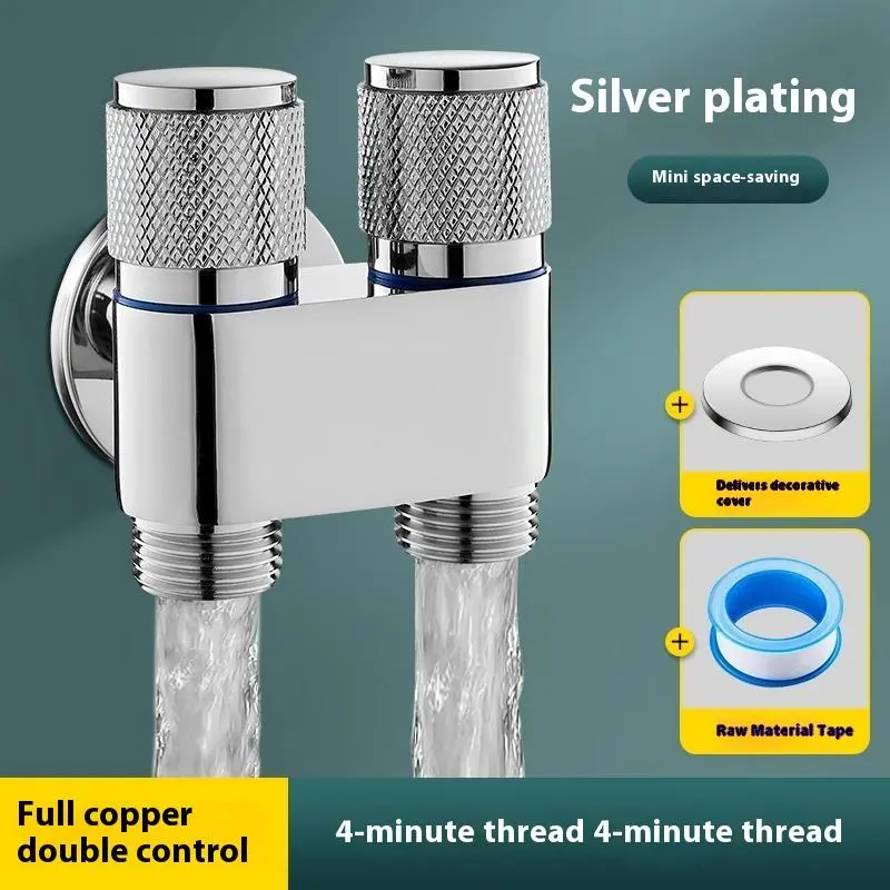 G1/2 1 in 2 out dual control water inlet toilet washing machine faucet bathroom toilet bidet control valve bathroom accessories
