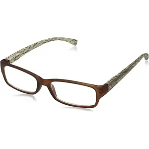 Women's Tropic Rectangular Reading Glasses, Transparent Blue with Wooden Pattern Temples, 52 mm + 1.5