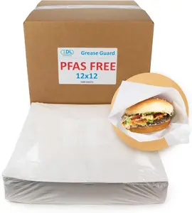 IDL Packaging 12" x 12" PFAS Free Grease Proof Paper Sheets, Pack of 5000, White - Microwave Safe Food Tray Liners - Grease-Absorbing Wrapping Paper for Sandwiches, Cheeses, Hamburgers, etc.