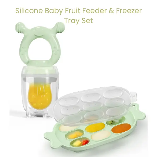 Silicone Baby Fruit Feeder & Freezer Tray Set, BPA Free Baby Teether, Breastmilk Popsicle Mold, Infant Food Feeder Summer Gift