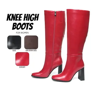 Womens Knee High Boots Go Go Boot Square Toe Chunky Block High Heel  Side Zipper Comfy Wide Calf Easy Pull on Party Concert Cosplay Disco Outdoor Retro Fashion Long Tall Dressy Shoes