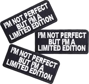 Sew or Iron on Patches for Clothing, I am not Perfect but i am a Limited Edition Letter Patch for Jackets, Applique Patches for Jeans, Pack of 3pcs, Size: 3.93x1.77inch