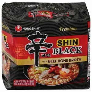 Nongshim Shin Black Premium Ramen with Beef Bone Broth 4.56 oz 4 Bags Total Net Weight 18.3 oz