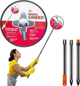 9 Inch Radial Hand Drywall Sander with 3 count Pole (4 Ft Long)- Wall Cleaning and Polishing Tool with Hook and Loop SystemA  Metal Pivoting Hinge Drywall Sander