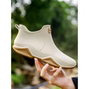 Women's Fashionable Letter Label Design Ankle Boots, Casual Waterproof Non-slip Rain Boots for Outdoor, Female All-match Round Toe Shoes for Daily Wear, Walking Shoes