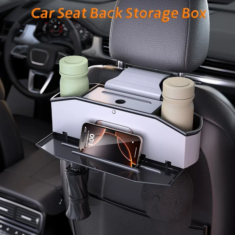 Multifunctional Car Back Seat Organizer with Tissue Box, Hooks & Pockets – Backseat Storage for Phone, Drinks, Bags – Universal Fit for Most Vehicles – Car Interior Accessory, Car Accessories, Car Interior Gadget