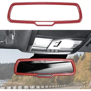 Inner Rearview Mirror Cover Decoration Trim Interior Accessories for Dodge Challenger 2015-2024, Charger 2010-2024 & Ram 2010-2017 ABS Red Carbon Fiber