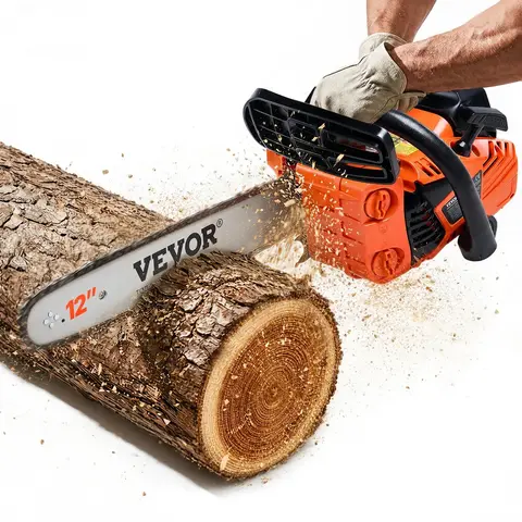 VEVOR Gas-Powered Chainsaw, 25.4CC 12-Inch Portable Petrol Handheld Tool, 1.2 HP Power, 0.24QT Long Run Capacities (160ml & 230ml), Wrap-Around Grip, Lightweight Steel Garden Trimming Tool, Ideal Dad Gifts for Adults