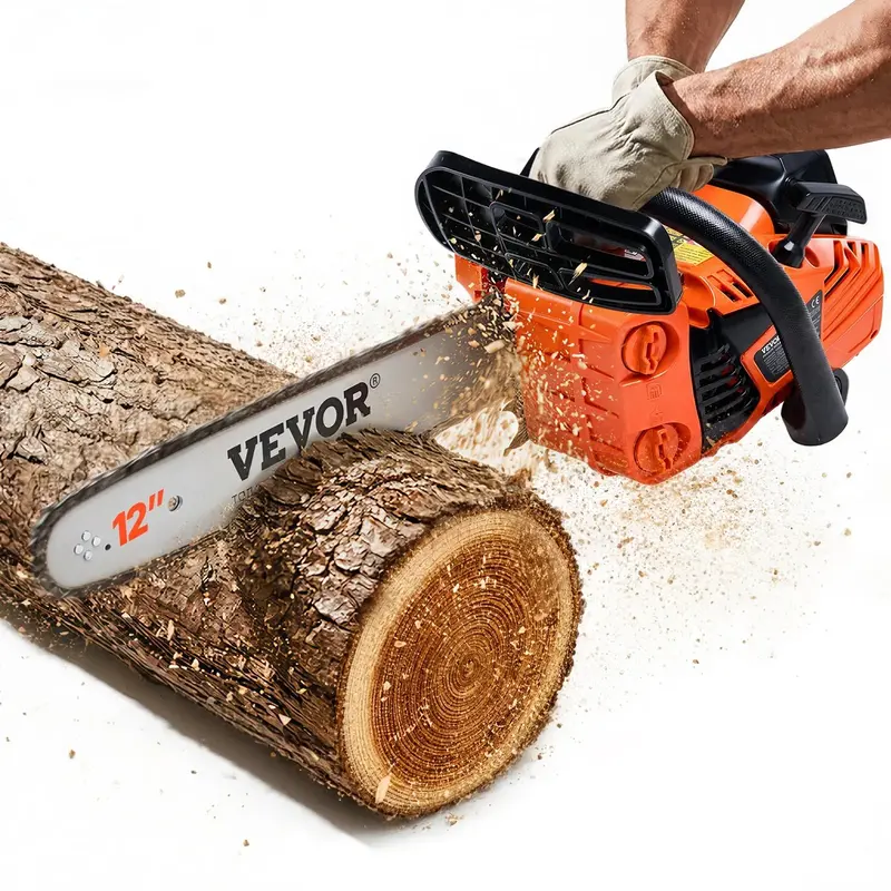 VEVOR Gas-Powered Chainsaw, 25.4CC 12-Inch Portable Petrol Handheld Tool, 1.2 HP Power, 0.24QT Long Run Capacities (160ml & 230ml), Wrap-Around Grip, Lightweight Steel Garden Trimming Tool, Ideal Dad Gifts for Adults