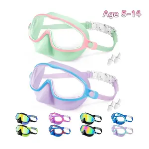 Kids' Snorkeling Mask with Nose Cover, Anti-Fog UV Waterproof Swim Goggles for Ages 5-14, Comfortable Silicone Frame for Safe Diving, UV Swimming Goggles