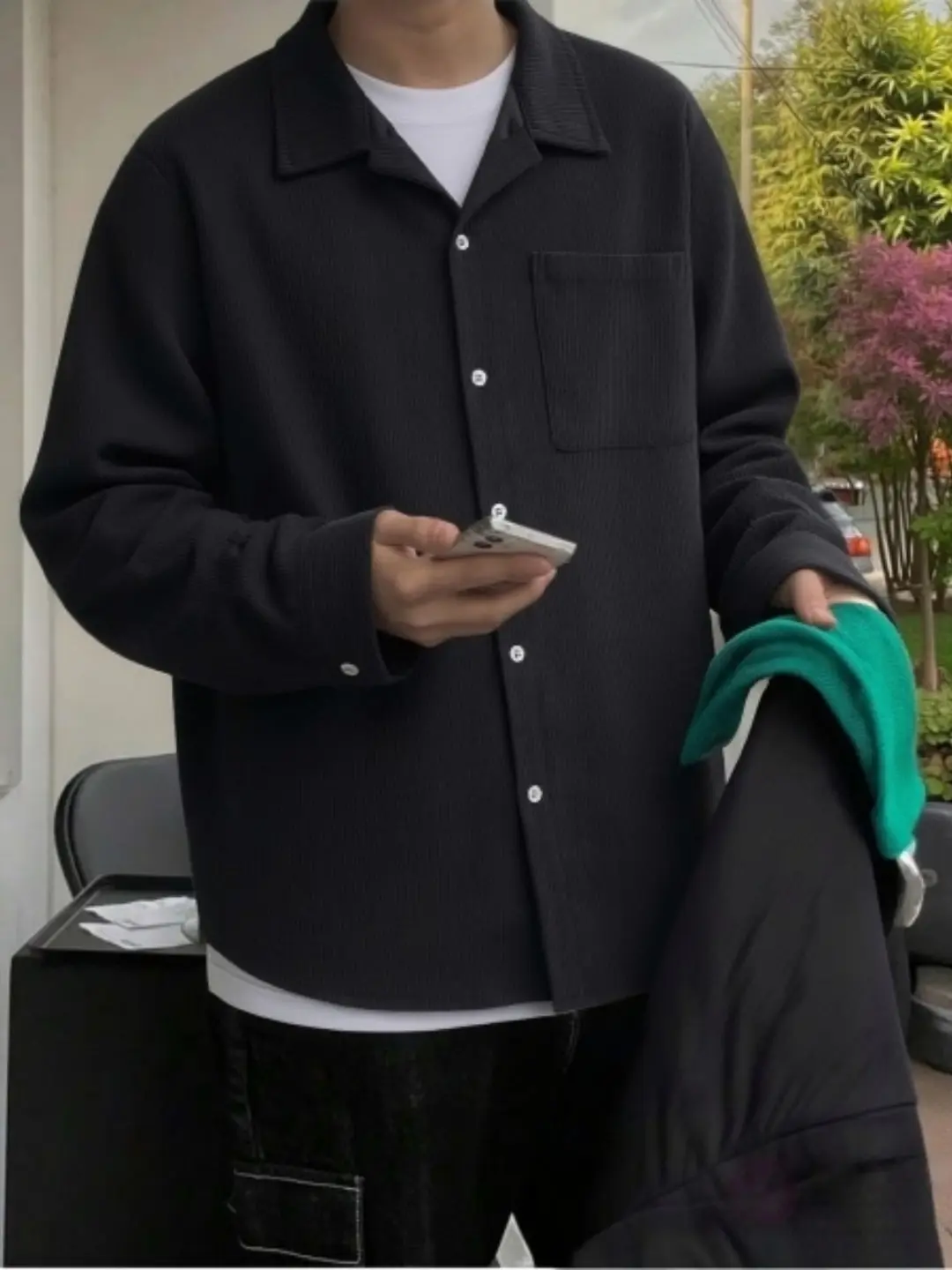 Men's Solid Corduroy Overshirt, a Soft Casual Button-Up with a Loose Fit, Long Sleeves, and Chest Pocket for Fall Layering