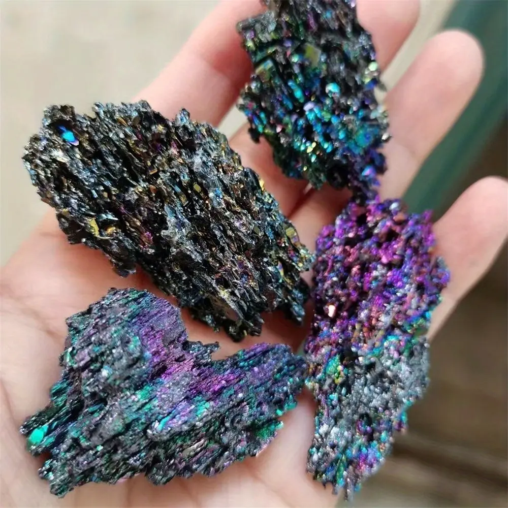 1pcs Colorful Aura Mineral Specimen Malachite Ore Natural Quartz Carborundum Crystal Stone Collectibles Desktop Ornaments