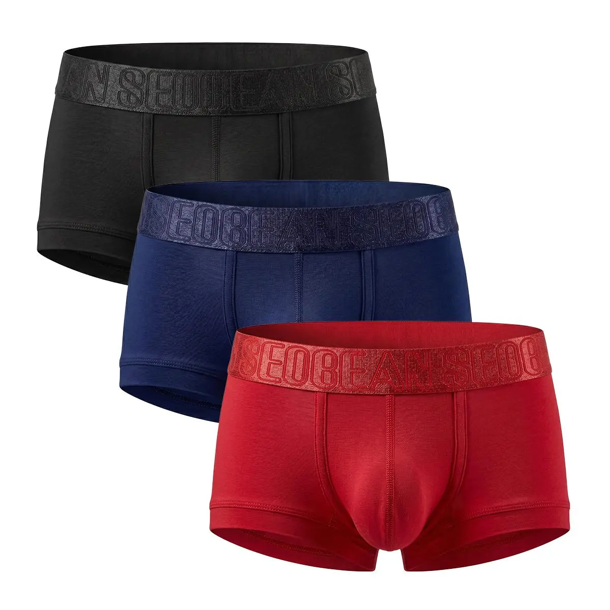 SEOBEAN 3 Pack Men’s Soft Cotton Stretch Boxer Briefs, Comfortable Short Trunks Underwear with Contoured Pouch and Wide Elastic Logo Waistband-220208
