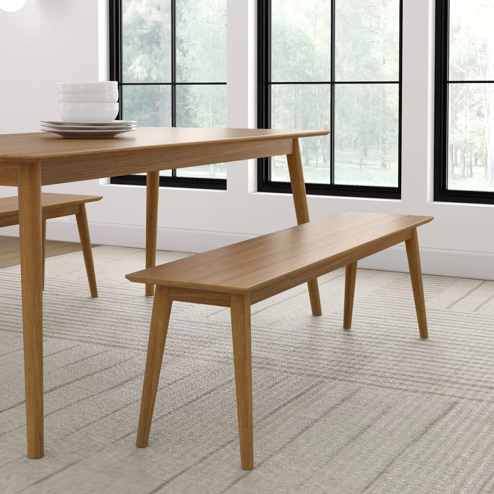 Mid-Century Modern Dining Bench - 59"