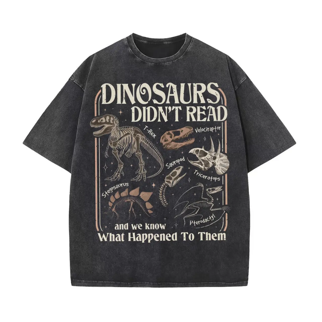 Women's Dinosaur Fossil Graphic Tee - Vintage Washed, Funny Science Meme, Lightweight, Round Neck, Unisex Short-Sleeve Style Tops, Casual Crewneck