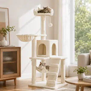 Costoffs 53.6-Inch Modern Multi-Level Cat Tree Furniture Saver - Hammock, Condo, Basket Perch, Sisal Scratching Posts, Vertical Scratcher