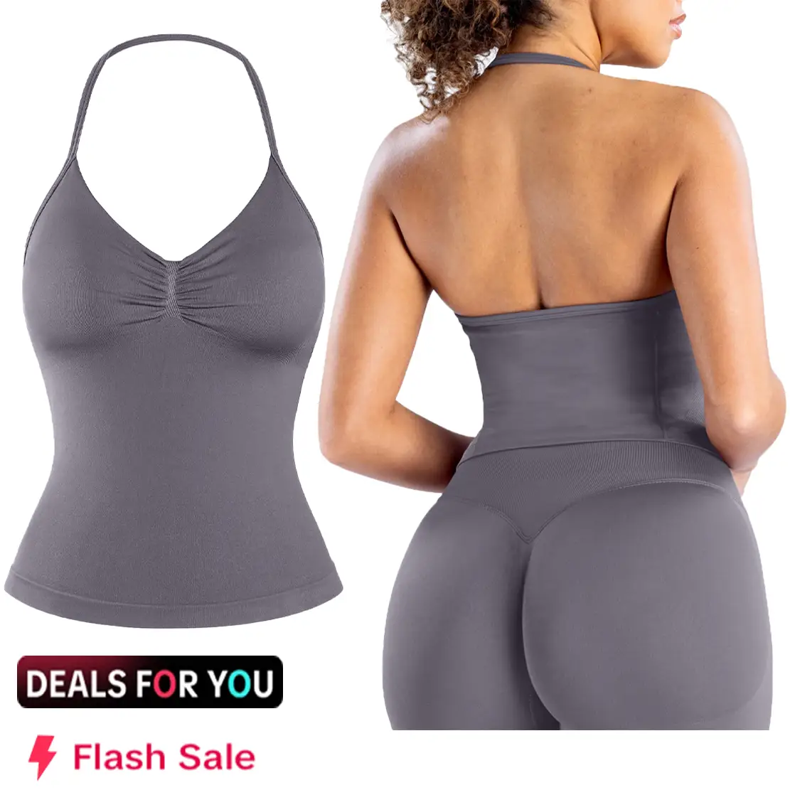 DENFY Impact Longline Strappy Top Women Impact Longline Halter Tops Workout Longline Tank Top Compression Gym Fitness