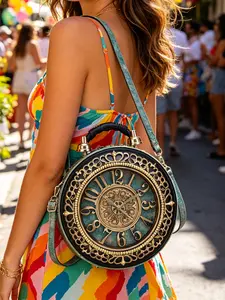Vintage Roman Clock Crossbody Bag, Leather Large Capacity Alarm Clock Purse, Fashionable Unique Design, Perfect Valentine's Gift