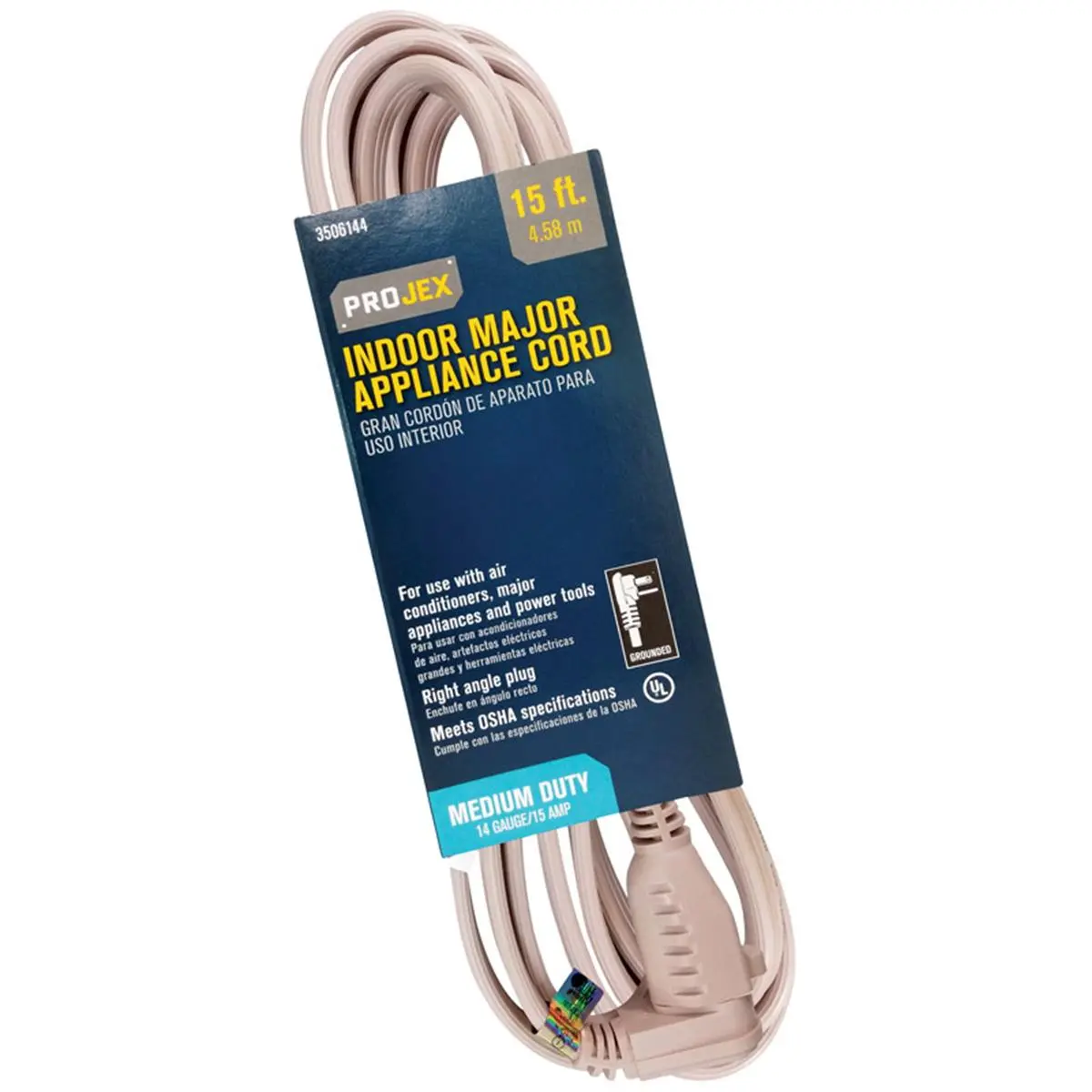 212 MAIN 15 ft. Beige Indoor Appliance Cord - Right Angle Grounded Plug, Model 3506144