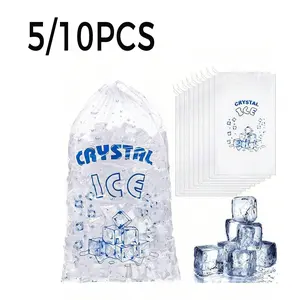 5/10pcs 8lb Ice Bags for Ice Makers, Reusable Thick Ice Bag with Drawstring, Portable Ice Cube Storage Bag for Outdoor Parties, Home Kitchen, Restaurant