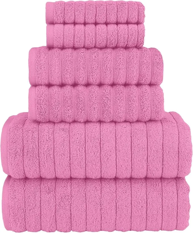 Mocassi 6-Piece Turkish Cotton Corduroy Towel Set with 2 Bath, 2 Hand and 2 Washcloths, Hotel Premier Collection