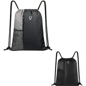 Drawstring Backpack Gym Bag for Men Women  String Backpack with Water Bottle Mesh Pockets and Two Zippered Pocket Large Cinch Sackpack